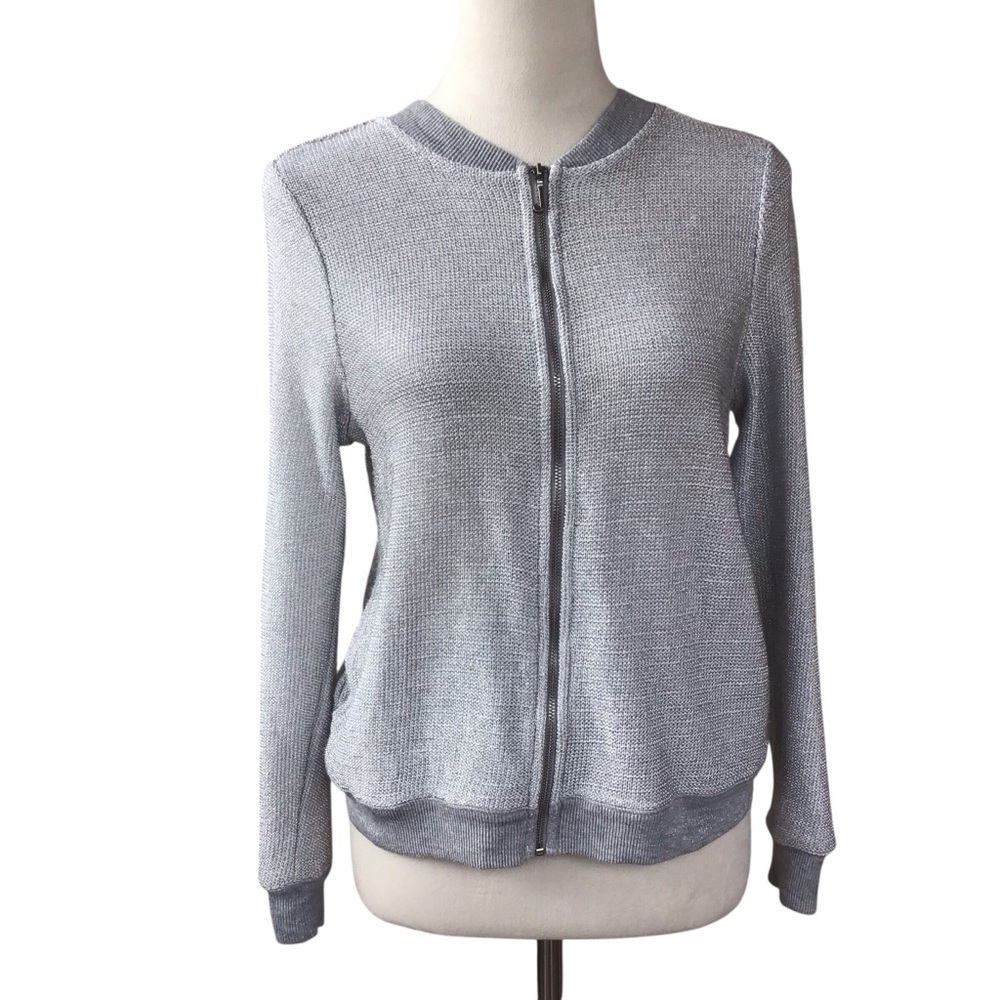 Juicy Couture Silver Metallic Full Zip Sweater Size Small